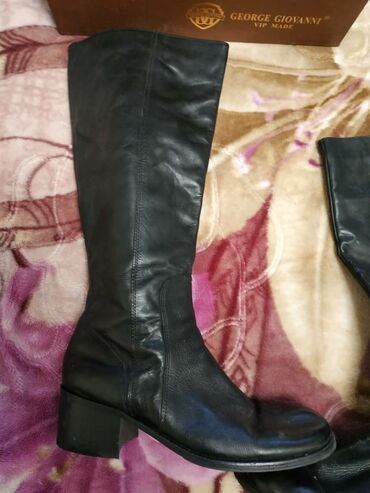 купить сапоги женские зимние кожаные турция: Сапоги, 40, цвет - Черный