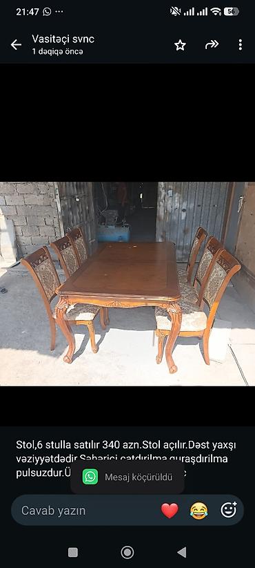 Stol,6 stulla satılır 340 azn.Stol açılır.Dəst yaxşı