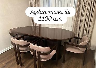 Açılan yemək masası və 6 ədəd kreslo dəsti. Xüsusiyyətlər: - Masanın