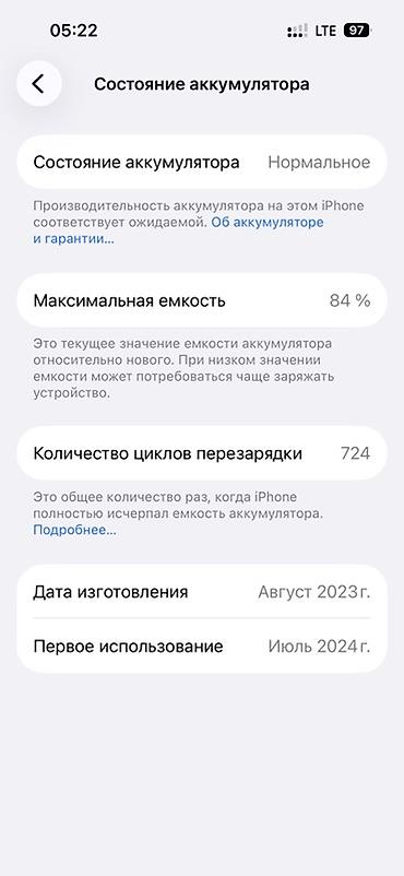 секции видео: IPhone 15 Pro, 256 ГБ Характеристики и данные с устройства: - Модель — 2