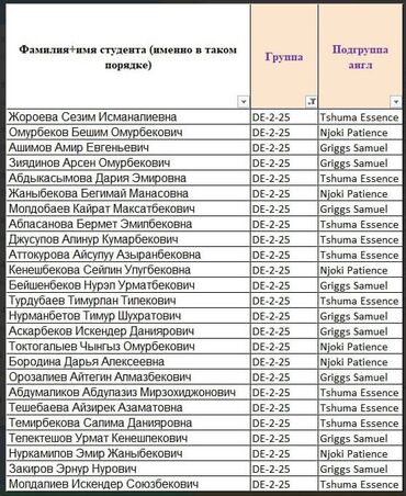 грибы эноки купить бишкек: Электронная таблица, содержащая упорядоченный список студентов с