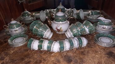 bosqab desti: Çay dəsti, rəng - Yaşıl, Kobalt, Bohemia, 6 nəfərlik, Polşa