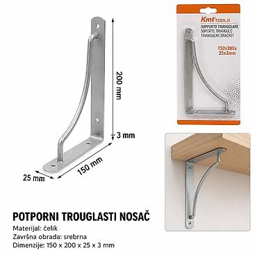 KMT Srebrna nosač 9364607 Potporni trouglasti nosač za police i