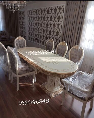 Sifarişlə masa və oturacaq dəstləri: Oval masa, Qonaq otağı üçün, 6 nəfər, Açılmayan, Azərbaycan, Zəmanətli — 6