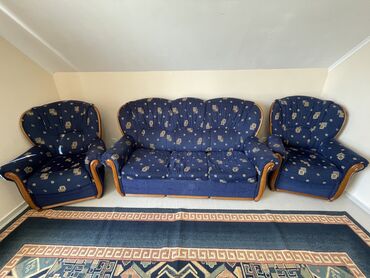 комплект диванов: Гарнитур для зала, Диван, цвет - Синий, Б/у