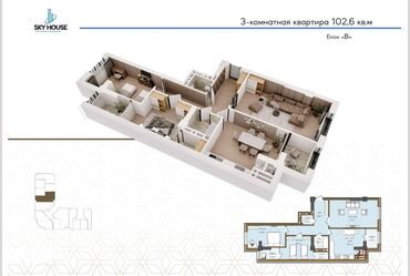 Продажа квартир: 3 комнаты, 103 м², Элитка, 13 этаж, ПСО (под самоотделку)