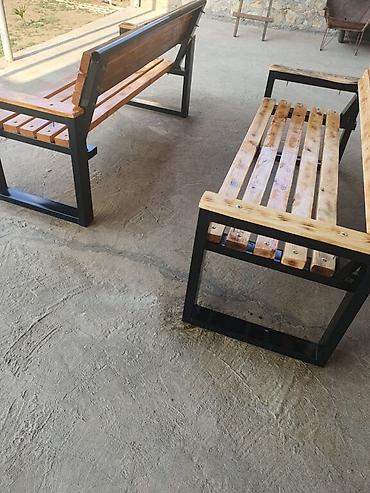 taxta stullar: Metal karkaslı taxta skamya - Dizayn: Düz xətli, müasir üslub; — 4