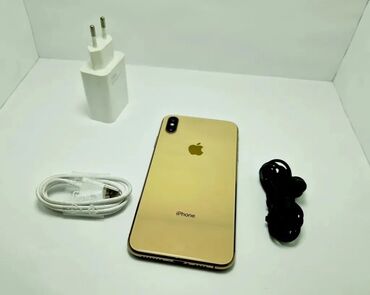 Samsung: IPhone Xs Max, Б/у, 128 ГБ, Золотой, Наушники, Зарядное устройство, Защитное стекло, 100 %