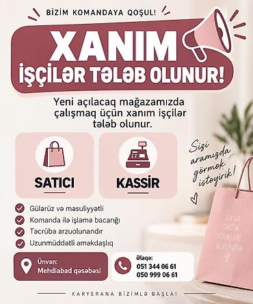 bazarstore kassir maaşı: Kassir tələb olunur, Yalnız qadınlar üçün, İstənilən yaş, Təcrübəsiz — 1