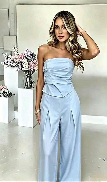 torba bugatti: Elegantni ženski komplet – top bez bretela i široke pantalone — 1