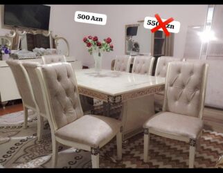 stol oturacaq: Ayla91.Masa desti satilir. Fabrik istehsalidi. Boyuk masa ve 8