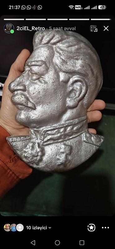 İncəsənət və kolleksiyalar: Məhsul: Metal relyef portret büst - Material: tökmə metal (gümüşü — 1