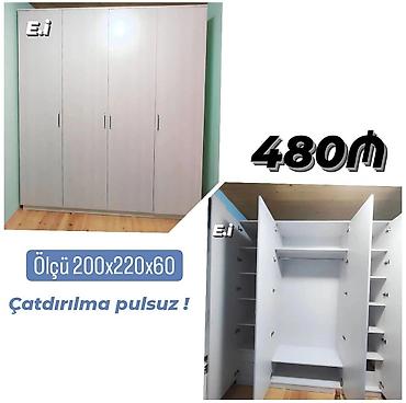 servant dolabı: Dörd qapılı paltar dolabı – klassik dizayn, ağ rəng. - Ölçü: 200 x — 1