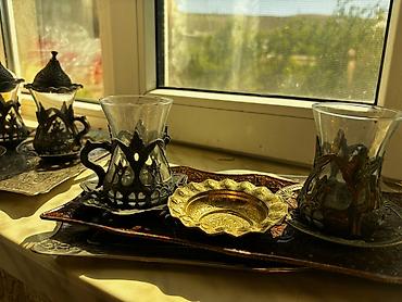 demir stekan: Çay dəsti, rəng - Qızılı, Metal, 6 nəfərlik, Türkiyə — 3