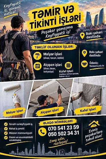 malyar isləri: Təmir və tikinti işləri – peşəkar yanaşma, keyfiyyətli iş! Xidmətlər — 1