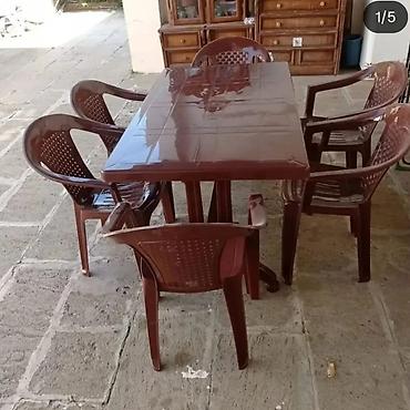 ev qizdiricisi: Plastik yemək dəsti – 1 masa + 6 stul - Rəng: qəhvəyi - Material — 2