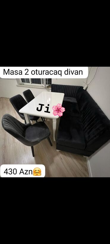 Masa və oturacaq dəstləri: Qonaq otağı üçün, Açılmayan, Dördbucaq masa, 4 stul — 4