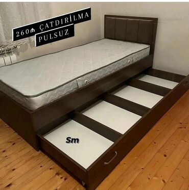 Новый, Односпальная кровать, Без подьемного механизма, С матрасом, С выдвижными ящиками, Азербайджан