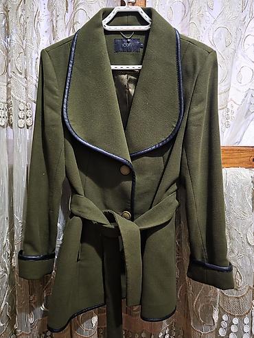 deri jaket: Qadın paltosu – ICON - Rəng: zeytun-yaşıl - Model: beldən kəmərli — 1