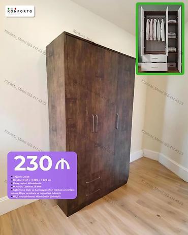 3 qapılı paltar dolabı - Ölçü: 47 (d) × 200 (h) × 120 (e) sm -