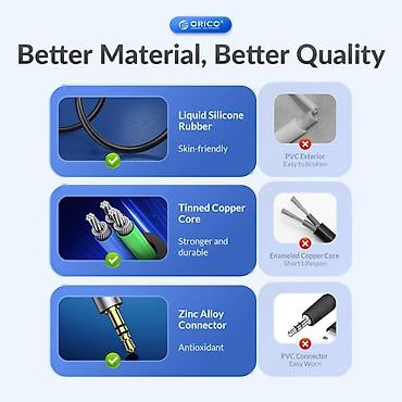 Elektronika: Audio Cable Orico-AXRF-30-OR-BP, 3 metr, 3.5mm AUX cable, Aluminum — 2