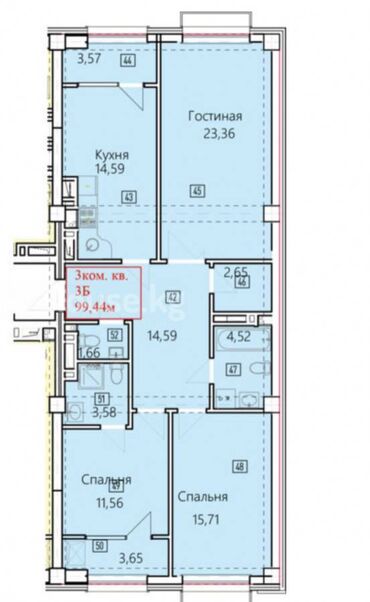 Продажа квартир: 3 комнаты, 99 м², Элитка, 15 этаж, ПСО (под самоотделку)