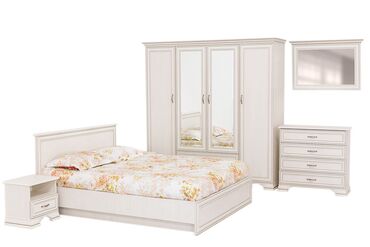 одно спальные кровать: Спальный гарнитур, цвет - Белый, Б/у