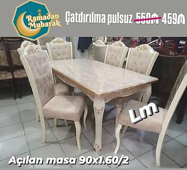 salon stullari: Qonaq otağı üçün, Yeni, Açılan, Dördbucaq masa, 6 stul — 1