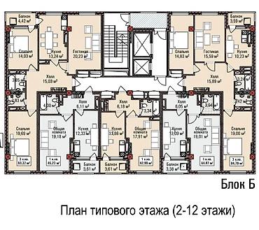 group: 1 комната, 44 м², Ошский рынок / базар Элитка, 12 этаж, ПСО (под самоотделку) — 2