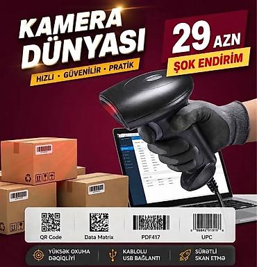 Barkod oxuyucular, skanerlər: Məhsul: USB barkod/QR kod skaneri – əl tipli, portativ Xüsusiyyətlər — 1