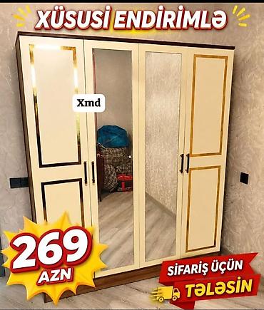 mebel stullar: Dörd qapılı paltar dolabı – klassik krem rəngli dizayn, qızılı dekor — 1
