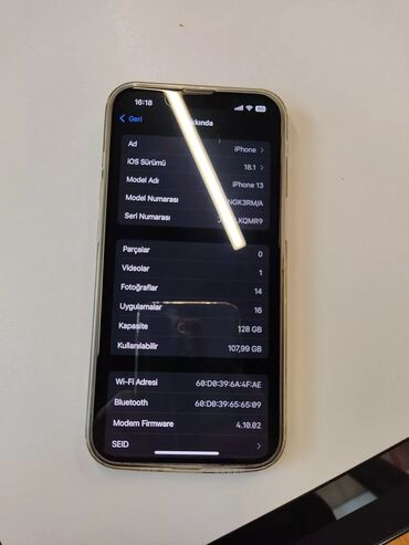 Apple iPhone: IPhone 13, 128 GB, Yaşıl, Barmaq izi, Face ID, Sənədlərlə