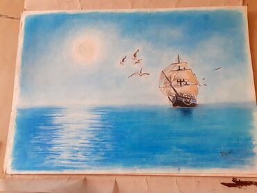 бумага для цветов: Картина "Одиночный карабль" Картина нарисованая сухой пастелью, на