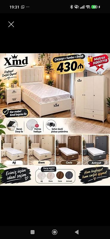 Xmd brendindən yataq otağı dəsti Tərkibi: - Çarpayı - Tumba - Dolab -