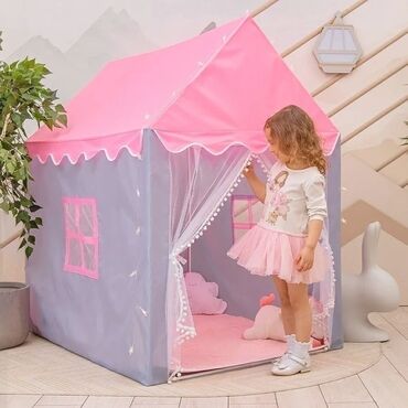 детские замки: Палатка домик, с трех лет (каркас трубки пластик) в подарок гирлянда