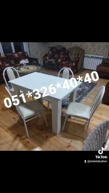 Masa və oturacaq dəstləri: Mətbəx üçün, Yeni, Açılan, Dördbucaq masa, 4 stul — 25