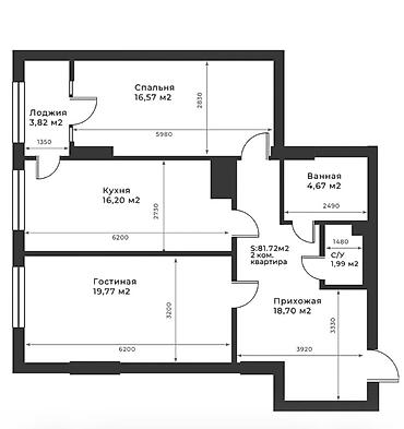 студия 1 комната: 2 комнаты, 82 м², Элитка, 8 этаж — 9