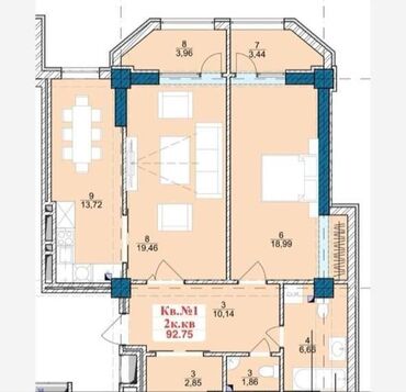 жк нью сити: 2 комнаты, 92 м², Элитка, 9 этаж, ПСО (под самоотделку)
