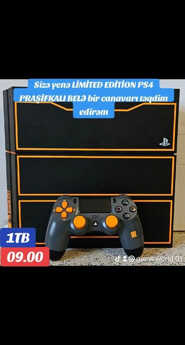 PS4 (Sony Playstation 4): Playstation 4 fat limited PRAŞİFKA model v 9.00 ✅️ 1 Tb yaddaş ✅️ 1