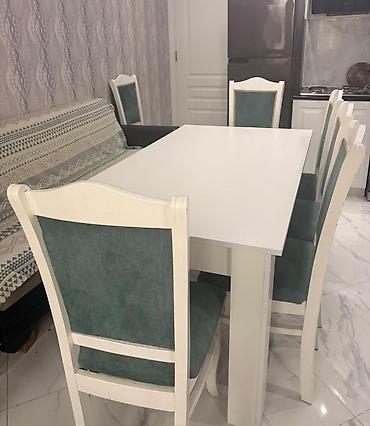 iwlenmiw stullar: Qonaq otağı üçün, İşlənmiş, Kvadrat masa, 6 stul — 1