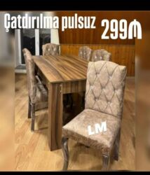 Masa və oturacaq dəstləri: Qonaq otağı üçün, Yeni, Açılmayan, Dördbucaq masa, 6 stul — 9