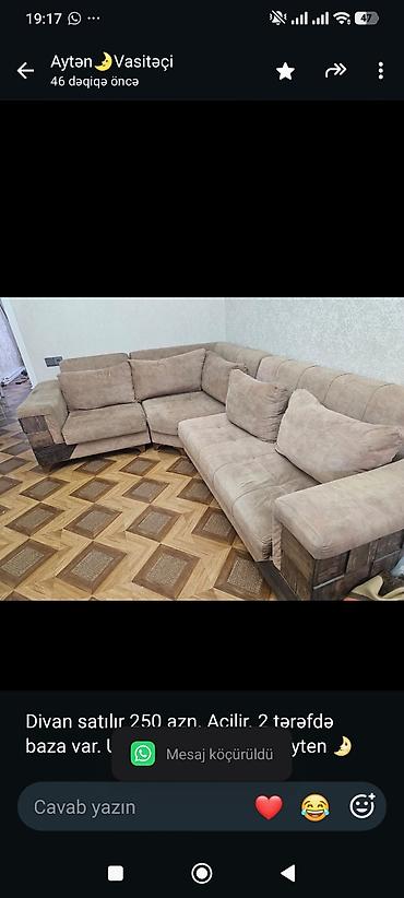 Divan satılır 250 azn. Acilir. 2 tərəfdə baza var. Unvan Biləcəri 9980