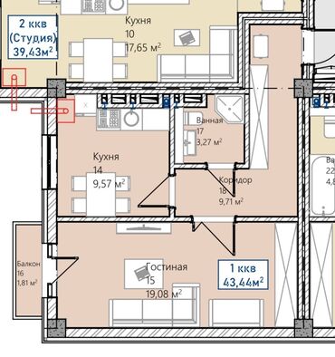 Продажа квартир: 1 комната, 43 м², Индивидуалка, 7 этаж