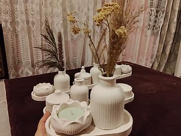 konfet xonçası: Dekorativ keramika dəstləri - Minimalist, ağ rəngli dekor seti — 3
