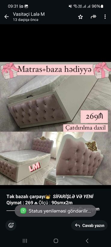 tək çarpayı: *Tək bazalı çarpayı*👑 _*SİFARİŞLƏ VƏ YENİ*_ *Qiymət : 269 ₼* Ölçü 