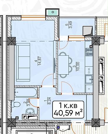 1 комната, 41 м², 12 этаж, ПСО (под самоотделку)