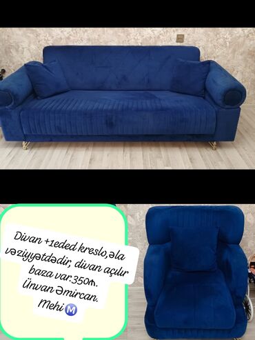 Divan və kreslo dəstləri: Divan + 1 kreslo, divan açılır baza var 350₼.
Ünvan Əmircan.
Mehi Ⓜ️