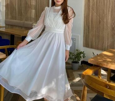 белый платье: Вечернее платье, А-силуэт, Длинная модель, С рукавами, 2XL (EU 44), 3XL (EU 46)
