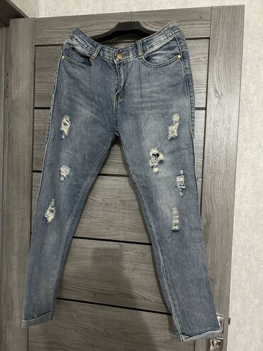 женские джинсы американки: Прямые, Massimo Dutti, Китай, Средняя талия, Рваные