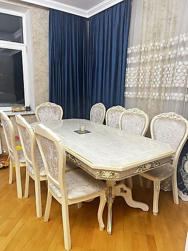 demir stol: Klassik üslubda yemək otağı dəsti - Dəst: 1 iri masa + 8 stul - Stil — 1